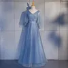 Ethnic Clothing Fashion Elegant Navy Blue Bridesmaid Dress Bandage Long Tulle Lace Dresses Wedding Party Prom Qipao