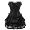 Bustiers & Corsets Gothic Corset Skirt For Women Steampunk Halloween Dress Lace Overlay Corsetto Push Up Boned Clubwear Carnival Costume