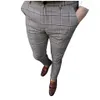 Men's Pants Fashion Pencil Trousers Men Casual Business Slim Fit Plaid Print Zipper Long Everyday 230324