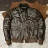 Giacca da uomo in finta pelle da uomo di qualità verde militare in pelle di vacchetta A2, classico bomber in vera pelle, stile vintage 230324