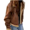 Vestes pour femmes hiver manteau de fourrure d'agneau peau de daim marron intégré moto costume lâche rue rétro femmes 230324