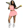 卸売2ピースドレスデザイナー野球ユニフォームの衣装ソリッドプリーツスカートスクエアカラークロップタンクトップ2 2ピースセット女性衣類9575