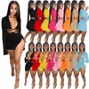 2023 Summer Womens Traksuits Two Piece Skirt Sets Swimwear Beachwear Long Sleeve Slit Solid Color Sexy Crop Top Lace Up Dress Bikini Set