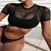 Mulheres de banho feminina Sexy Mulheres Black Mini Micro Thong Biquíni Conjunto de colorido Sóio de banho Substituto de três peças para Lady 2023