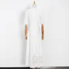 Casual Dresses Elegant White Maxi Dress For Women V Neck Half Sleeve High Waist Hollow Out Slim Spring Style Fashion