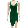 Casual Dresses 2023 Summer Green Bodycon Dress Knitted Sleeveless Backless Y2K Off Shoulder Party Beach Slim Fit Sexy Clubwear