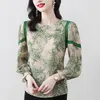 Women's Blouses Vintage Print V-Neck Flared Sleeve Silk Shirt 2023 Fall Loose Casual Pullover Elegant Women's Fashion Cutout Versatile