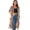 Kvinnors stickor Tees Boho Knit Cardigans Vintage Jacquard Coat for Women Geometry Open Front Tassels Christmas Sweater Red Gypsy Wraps Abrigo Mujer 230324