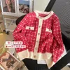 Women's Knits Winter Love Red Cardigans Sweater Female Design Sense Niche High -level Little Incense Year Knitted Tops