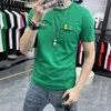 Heren T-shirts Geborduurd Ronde Hals Europese Fit Onderkant Shirt Streetwear Zomer Trend Kleding Jonge Mannelijke Groene Tees M-5XL