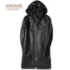 Men's Leather Faux sheepskin coat midlength hooded windbreaker Real Jacket Men Slim Fit 100 Sheepskin Coat PY059 230324