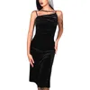 Casual Dresses Women Velvet Solid Color Dress Suspender Asymmetric Neck Tight Midje Shank Long For Summer Party Pub Clothing