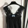 Womens Dresses Brand Classic Triangle Logo Decoration Lace Suspender V-neck Dress Environmentally Friendly Nylon Fabric Hollow Out Sexy Maxiskit Dresses