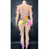 Vêtements de scène Sexy coloré grandes fleurs Transparent Bikini robe combinaison femmes Stretch Costume tenue soirée bal fête Biniki ensemble