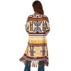 Kvinnors stickor Tees Boho Knit Cardigans Vintage Jacquard Coat for Women Geometry Open Front Tassels Christmas Sweater Red Gypsy Wraps Abrigo Mujer 230324