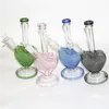 9 pouces en forme de coeur rose vert bleu couleur narguilés bangs en verre conduites d'eau dab plates-formes pétrolières avec 14mm fumer bols d'herbes sèches collecteur de nectar