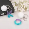 Schlüsselanhänger 1 stück Schlüsselanhänger Lila Blau Pompom Brief Schlüsselbund Glitzer Harz Englische Wörter Handtasche Charms für Frau