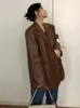 Женские куртки EAM LOSE FIT CU Кожаная коричневая винтажная куртка большого размера в окурце с длинным рукавом женское покрытие мода весна осень 2023 1DF5549 230324