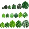 Flores decorativas 5pcs Plantas artificiais Decoração de chá de bebê de aniversário de bebê Tartaruga verde folhas de palmeira para folhas havaianas tropicais