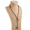 Pendant Necklaces Vintage Retro Long Chain Key Necklace Alloy Adjustable Bronze Genuine Leather Punk Choker For Women Men Fashion Jewelry