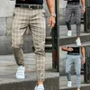 Мужские штаны мужская уличная одежда пробегает карандашные пледы, мужчины бизнес -брюки винтажные тонкие стиль прямые длинные брюки Pantalon Homme 230324