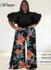 Damen Plus Size Hosen Wmstar Zweiteiliges Set Frauen 2023 Solide Hemden Tops und Print Taschen Weites Bein Mode Passender Anzug Drop 230324