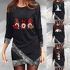 Casual Dresses 2023 Elegant Dress Women's Round Neck Long Sleeve Irregular Hem Christmas Print Vestido Navidad Mujer