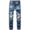 Męskie dżinsy mężczyźni Slim Fit Spring Autumn Retro Blue Fashion Splash Ink Desinger Mens Casual Denim Spods dla mężczyzn Vaqueros Hombre