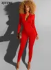 Women's Jumpsuits Rompers Activewear Casual Zipper Up Rompers Womens Jumpsuit Deep V Neck Full Sleeve Overall Casual Workout Skinny Bodysuit 230323