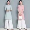 Etniska kläder Vietnam Aodai Chinese Styles Long Dress Qipao Cheongsam Traditionell Princess Chinoise Two Pieces Women Pants V1972