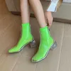 أحذية PVC للسيدات الشفافة عالية الكعب الفتيات أزياء ملهى ليلي مثير أحذية المطر مقاومة للماء 0324