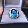 Ringos de cluster Bocai 2023 Trendy Real Pure S925 Silver Jewelry Inlaid com Millennium Blue Toplez 12 16 Moda Man Ring