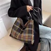 Borse per la spesa Borsa in tessuto di lana scozzese da donna Tote a tracolla retrò Femals Large Shopper Eco Ladies Zipper Cotton Handbag 2023