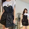 Casual Dresses Round Neck Chest Triangle Label Color Contrast Black And White Stitching Drawstring Waist Sleeveless Dress