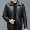 Men's Leather Faux Men Clothing Winter Zipper Sheep Skin Genuine Long Sleeve Male Button Casual Slim Fit Coat Office Business Jacket M7XL 230324