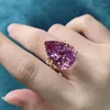 Cluster Rings Super Fairy Bow Argyle Big Pink Diamond Color Treasure Ring Exaggerated Large Water Drop Zircon Opening Cocktail Party Gift