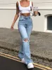 Jeans da donna blu blu magro femminile strappato pantaloni in denim streetwear sanghed bottom high woman y2k flire pantaloni 230324