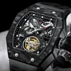 Armbanduhren Top Männer Barrel Tourbillon Mechanische Uhren Leuchtendes Gummiband Mann Piloten Skelett Handaufzug Toubillon SEAKOSS 7036Wris