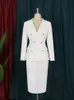 Two Piece Dres White Formal Business Blazer Suit Set Eleagant 6 Button Jacket Knälängd Kjolar Wide Leg Pants Suits Casual Office Work 230324