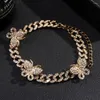 Anklets Flatfoosie Hip Hope Out Butterfly Crystal Cuban Link Łańcuch dla kobiet Bling Rhinestone Bransoleta Bransoletka Biżuteria