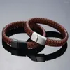 Brazalete de cuero para hombre, pulsera Punk, pulsera trenzada con hebilla magnética de acero inoxidable, pulseras, regalo de joyería para parejas