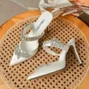 Rhinstone Women Pumps Luxury Crystal Ankle Strap Sandals Pointed Toe High Heels Shoes Ladies Designer 2023 Trend 0324