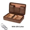 Black Brown Cigar Humidor Case Portable Cedar Wood Leather Travel Humidor Humidifier Set presentlåda