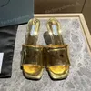 Designer Sandals Women Sandal Triangle Printed Plexiglass Heels O Slides Chunky High Heel Golden Sier Metallic Leather Insole Slippers