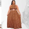 Plus Size Kleider Sommerkleid Ärmellos Lang Maxi für Damen Leopardenmuster Sexy Neckholder Abendgarderobe Rückenfrei Großhandel 230307