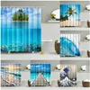 Shower Curtains Seaside Beach Sea Wave Coconut Tree Washable Bathroom Fabric Waterproof Polyester Bath Accessor 230324