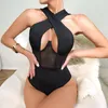 Kvinnors shapers sexiga kvinnor thongs bodysuits tränare ihålig kors halter nacktank korsett mesh rör topp push up bustier kvinnliga svarta underkläder