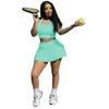 卸売2ピースドレスデザイナー野球ユニフォームの衣装ソリッドプリーツスカートスクエアカラークロップタンクトップ2 2ピースセット女性衣類9575