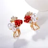 Boucles d'oreilles élégantes Rose rouge Zircon perle papillon pour les femmes rose tulipe fleur boucle d'oreille fille fête mariage bijoux