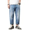 Jeans da uomo Baggy Wide Leg da uomo Loose Fit Cotton Pantaloni oversize in denim blu chiaro Streetwear Patchwork 2023 Uomo